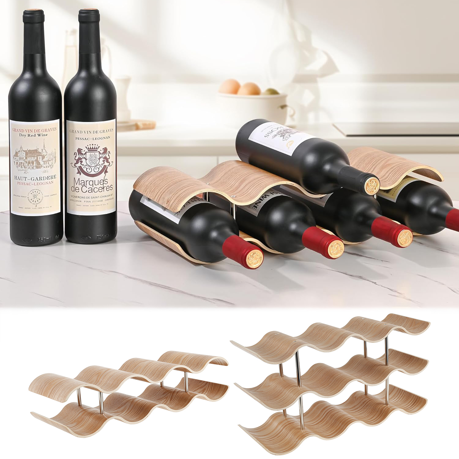 2/3-Tier Wooden Wine Rack Wavy - Kitchen Appliances Shelves reseña y precio