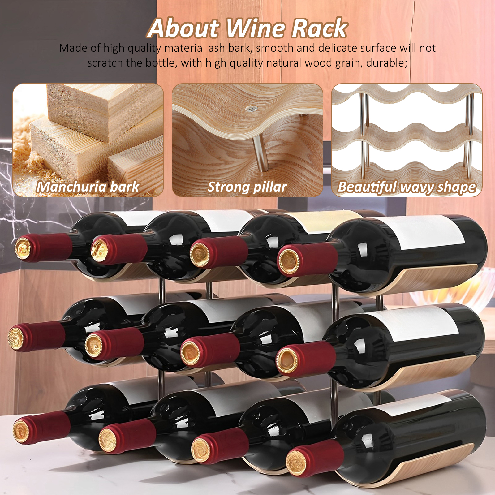 2/3-Tier Wooden Wine Rack Wavy - Kitchen Appliances Shelves reseña y precio