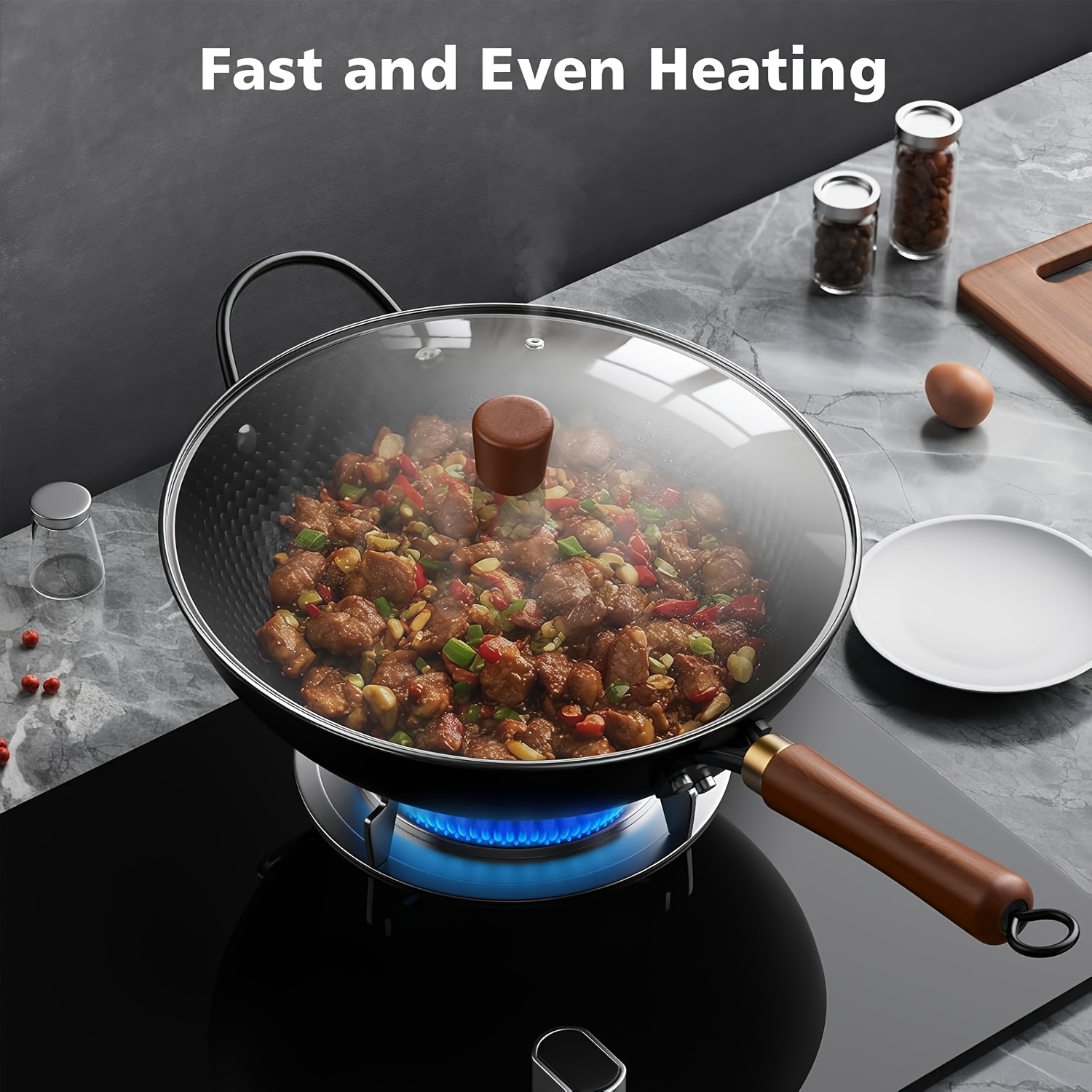1 Set Cast Iron Wok with Lid-  - Wok Electric Flat reseña y precio