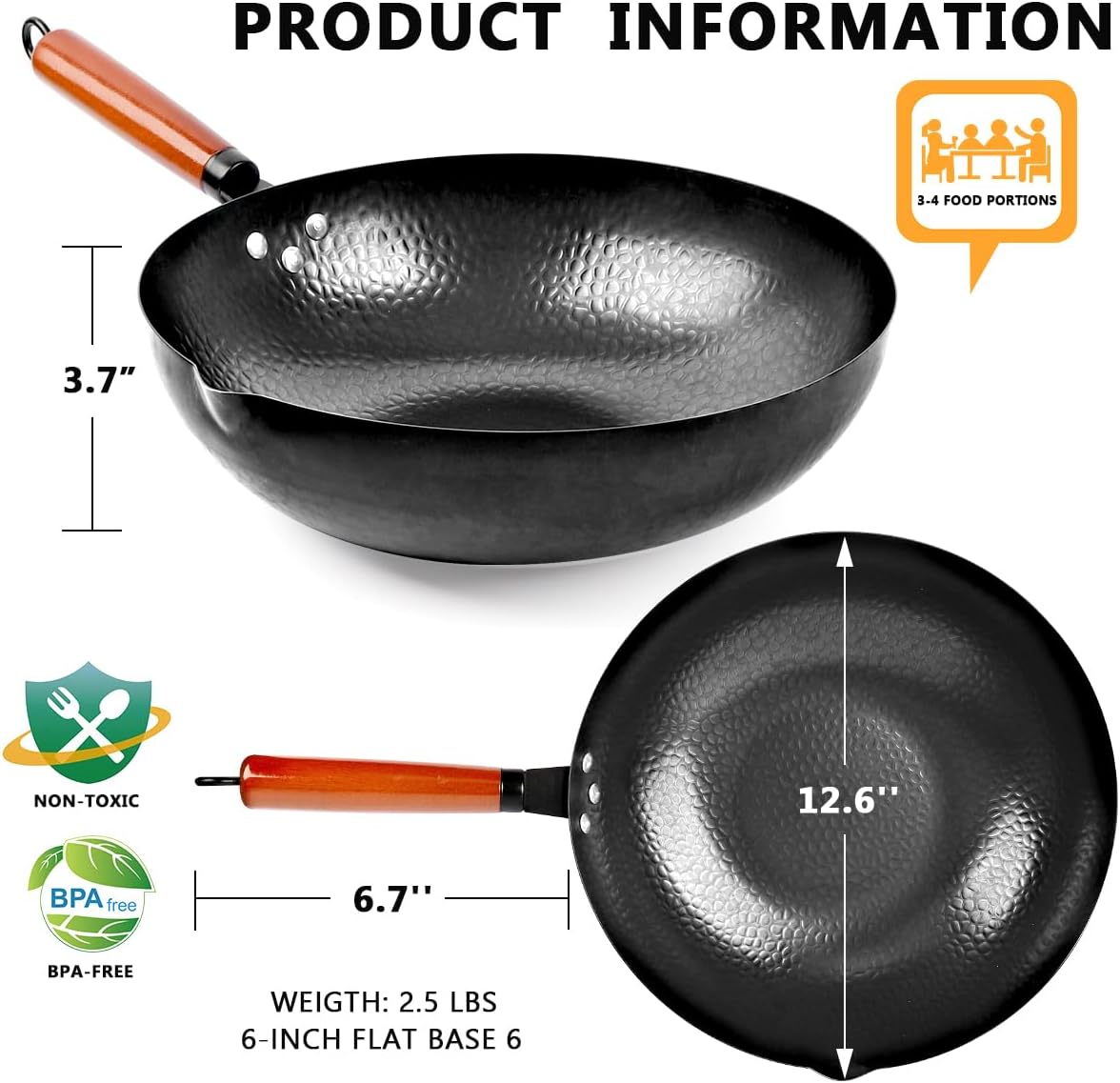 14 Piece Carbon Steel Wok Pan  - Wok Electric Flat reseña y precio