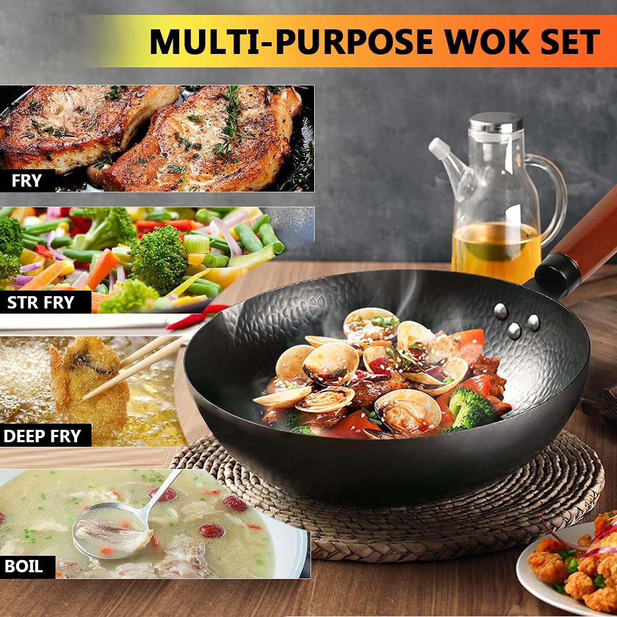 14 Piece Carbon Steel Wok Pan  - Wok Electric Flat reseña y precio