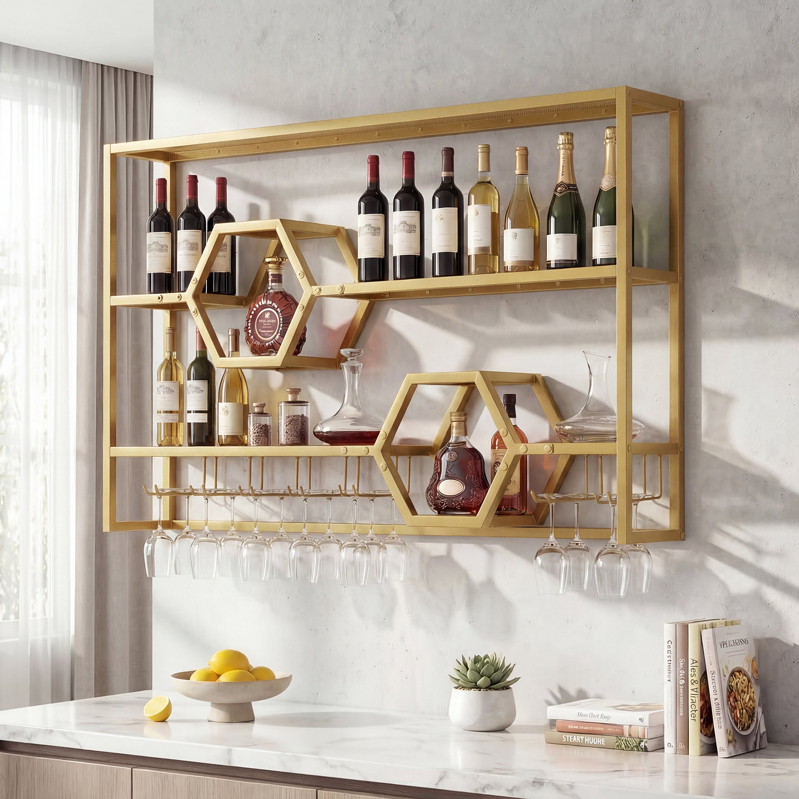 Wall Mounted Wine Rack 47” Lar - Kitchen Appliances Shelves reseña y precio
