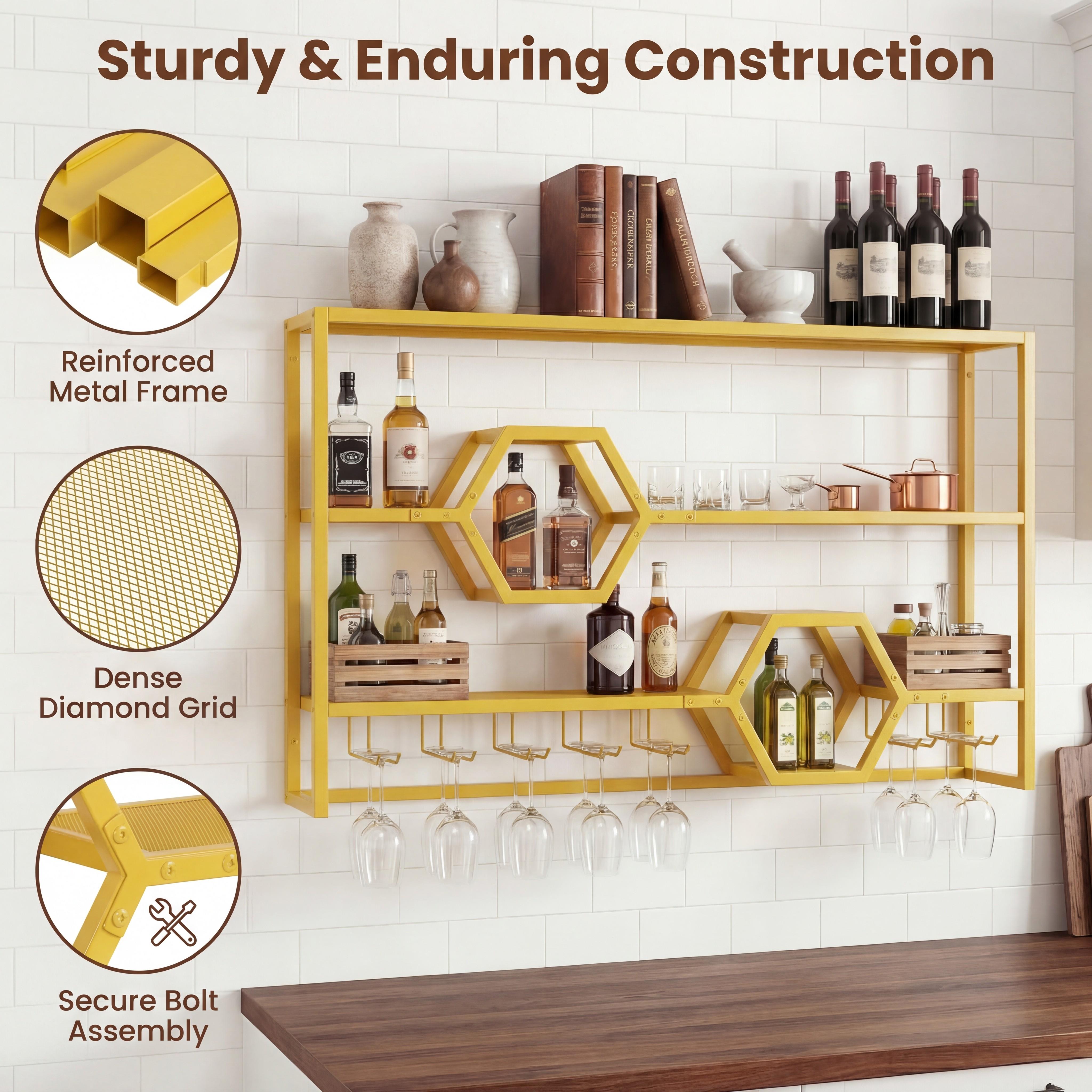 Wall Mounted Wine Rack 47” Lar - Kitchen Appliances Shelves reseña y precio